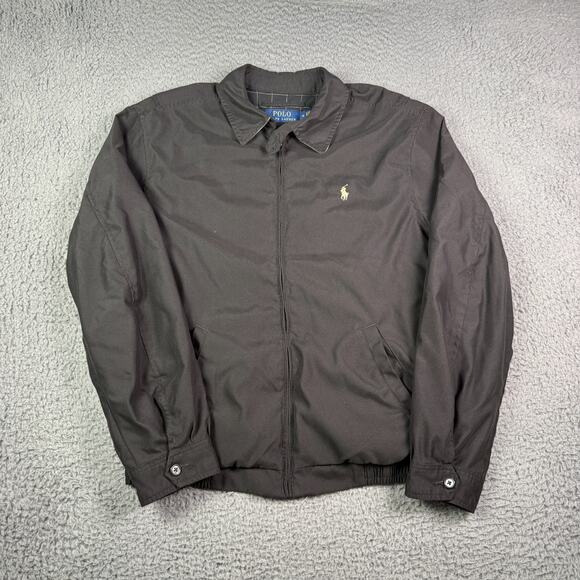 Polo Ralph Lauren Jacket Mens M Black Bi Swing Windbreaker Zip Bomber Chin Strap - Picture 2 of 9